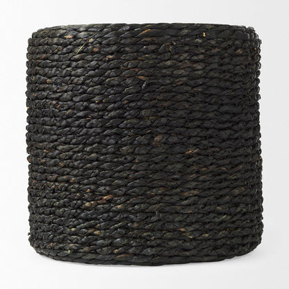 Mercana - Dina 17.7L x 17.7W x 17.7H Black Cornhusk and Water Hyacinth Round Pouf - 69606 view 2