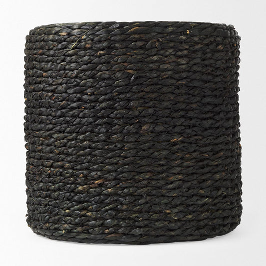 Mercana - Dina 17.7L x 17.7W x 17.7H Black Cornhusk and Water Hyacinth Round Pouf - 69606 view 2