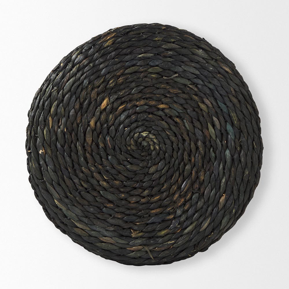 Mercana - Dina 17.7L x 17.7W x 17.7H Black Cornhusk and Water Hyacinth Round Pouf - 69606 view 3