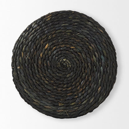 Mercana - Dina 17.7L x 17.7W x 17.7H Black Cornhusk and Water Hyacinth Round Pouf - 69606 view 3