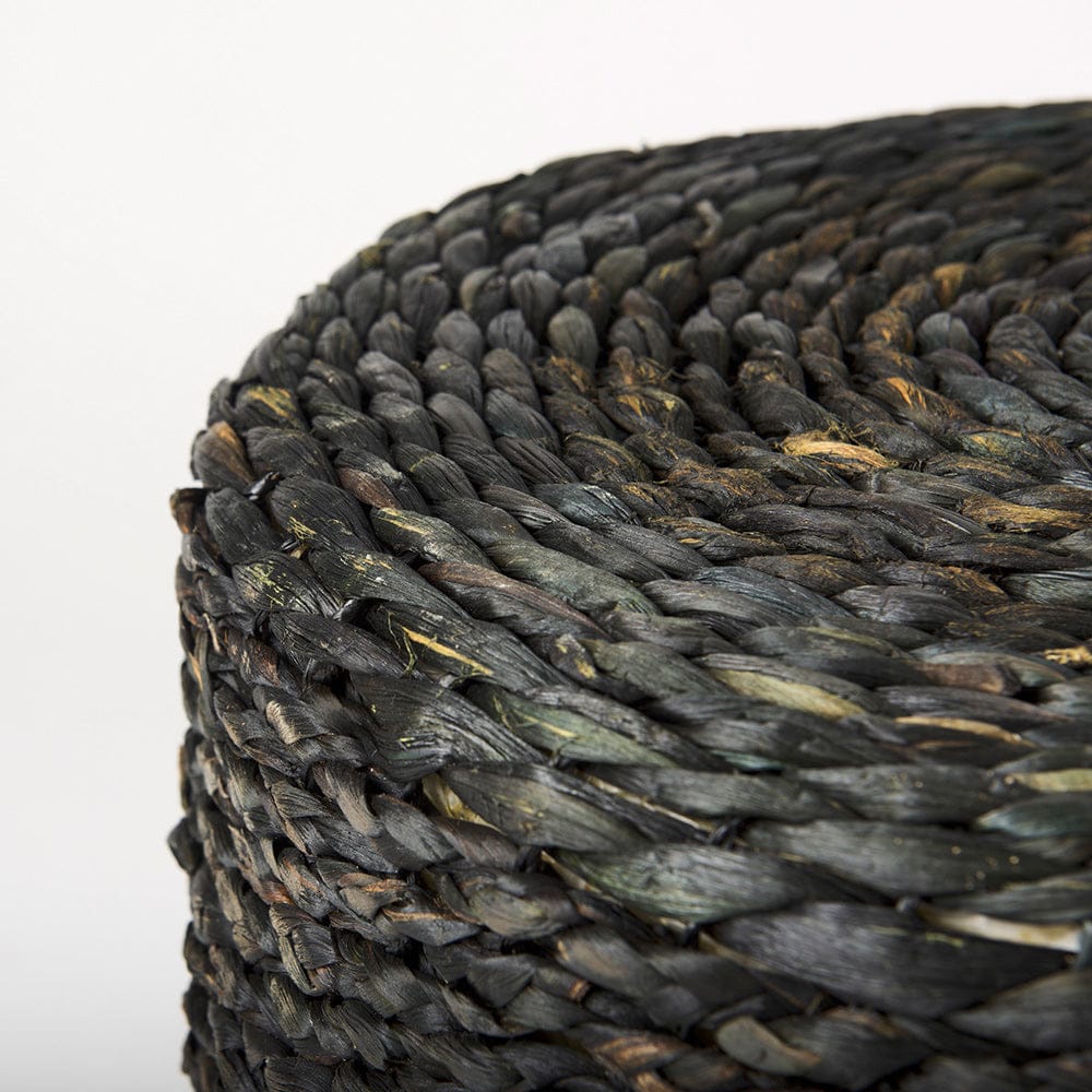 Mercana - Dina 17.7L x 17.7W x 17.7H Black Cornhusk and Water Hyacinth Round Pouf - 69606 view 4