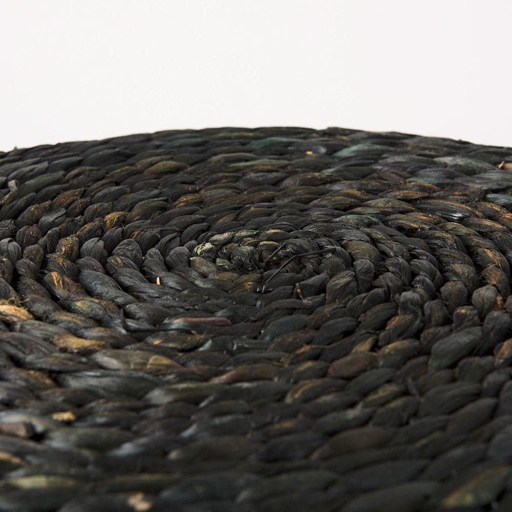 Mercana - Dina 17.7L x 17.7W x 17.7H Black Cornhusk and Water Hyacinth Round Pouf - 69606 view 6