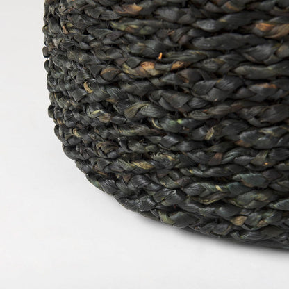 Mercana - Dina 17.7L x 17.7W x 17.7H Black Cornhusk and Water Hyacinth Round Pouf - 69606 view 8