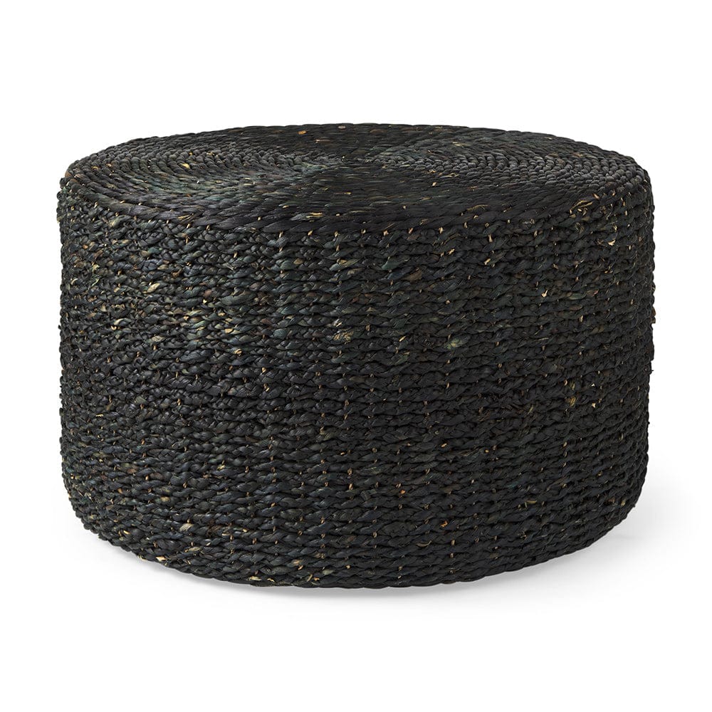 Mercana - Dina 75L x 75W x 45H Black Cornhusk and Water Hyacinth Round Coffee Table Pouf - 69579_CLOSEOUT view 1