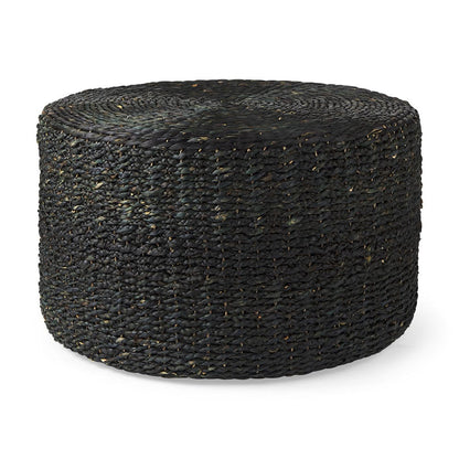 Mercana - Dina 75L x 75W x 45H Black Cornhusk and Water Hyacinth Round Coffee Table Pouf - 69579_CLOSEOUT view 1