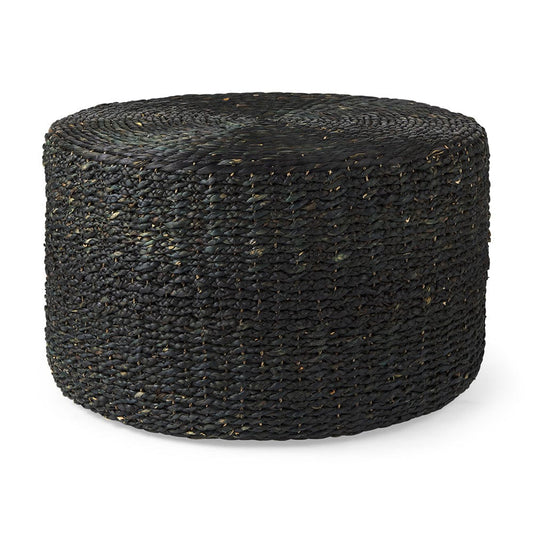 Mercana - Dina 75L x 75W x 45H Black Cornhusk and Water Hyacinth Round Coffee Table Pouf - 69579_CLOSEOUT view 1