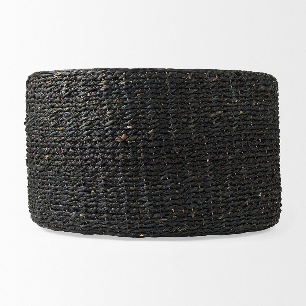 Mercana - Dina 75L x 75W x 45H Black Cornhusk and Water Hyacinth Round Coffee Table Pouf - 69579_CLOSEOUT view 2