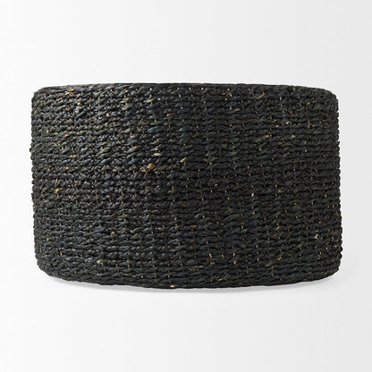 Mercana - Dina 75L x 75W x 45H Black Cornhusk and Water Hyacinth Round Coffee Table Pouf - 69579_CLOSEOUT view 2