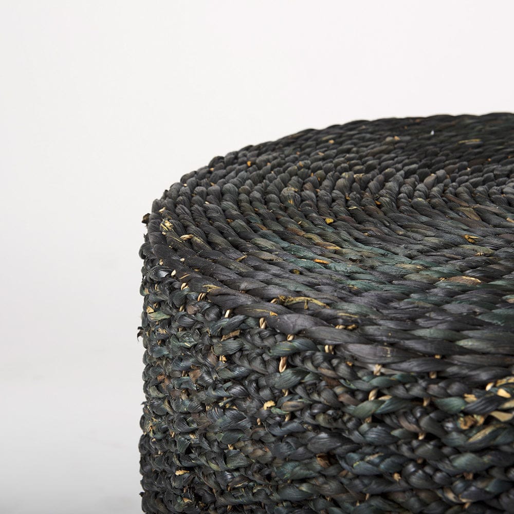 Mercana - Dina 75L x 75W x 45H Black Cornhusk and Water Hyacinth Round Coffee Table Pouf - 69579_CLOSEOUT view 4