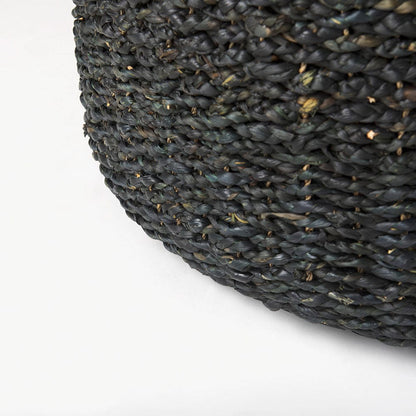 Mercana - Dina 75L x 75W x 45H Black Cornhusk and Water Hyacinth Round Coffee Table Pouf - 69579_CLOSEOUT view 8