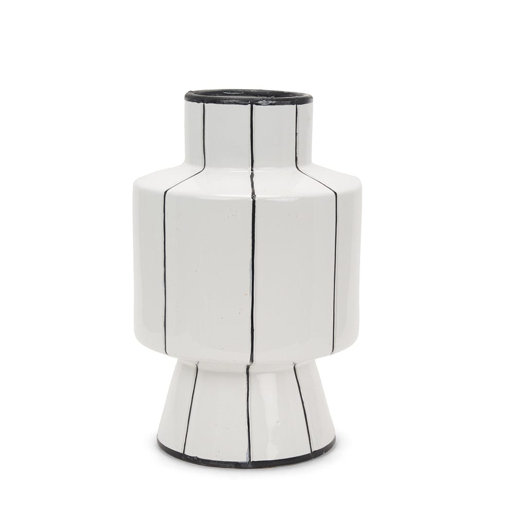 Mercana - Dinah Large White w/ Black Stripes Ceramic Vase - 70962 view 1