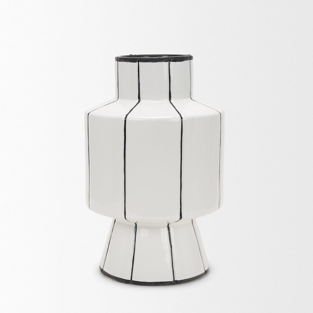 Mercana - Dinah Large White w/ Black Stripes Ceramic Vase - 70962 view 2