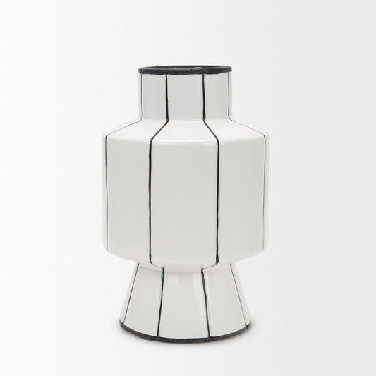 Mercana - Dinah Large White w/ Black Stripes Ceramic Vase - 70962 view 2