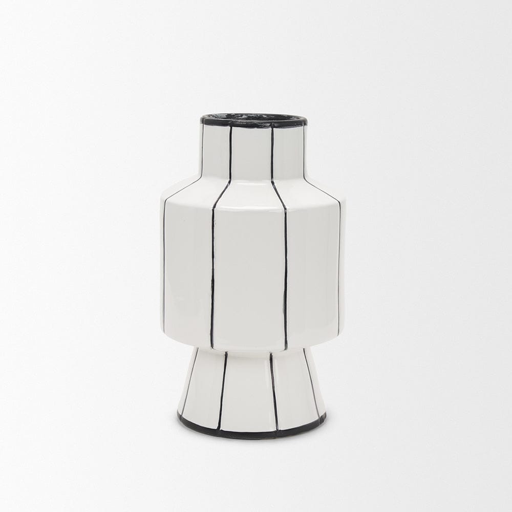 Mercana - Dinah Small White w/ Black Stripes Ceramic Vase - 70961 view 2