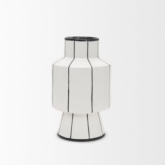Mercana - Dinah Small White w/ Black Stripes Ceramic Vase - 70961 view 2