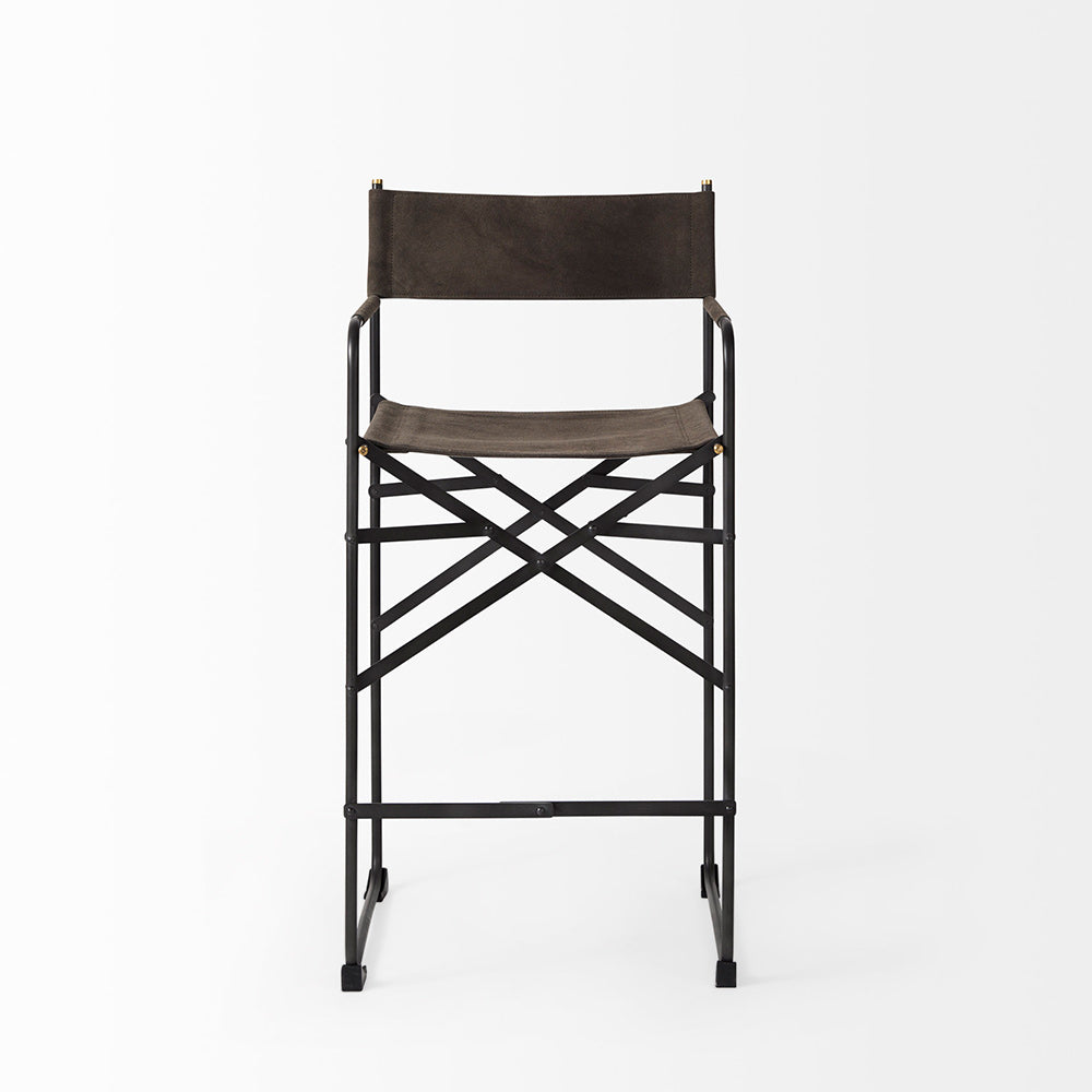 Mercana - Direttore 19.3L x 19.3W x 40.2H Brown/Gray Suede W/ Metal Frame Counter Stool - 69629_CLOSEOUT view 2