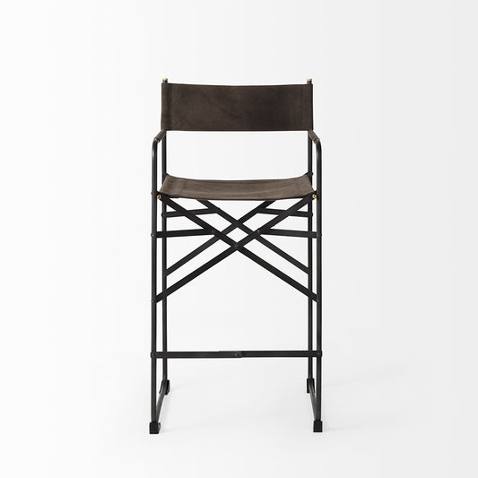 Mercana - Direttore 19.3L x 19.3W x 40.2H Brown/Gray Suede W/ Metal Frame Counter Stool - 69629_CLOSEOUT view 2