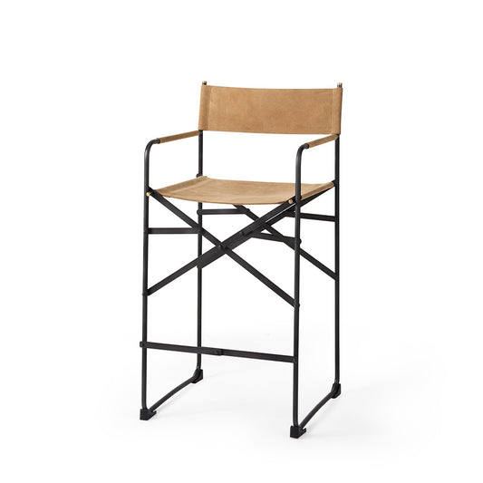 Mercana - Direttore 19.3L x 19.3W x 40.2H Brown Leather Seat W/Black Iron Frame Counter Stool - 69633_CLOSEOUT view 1