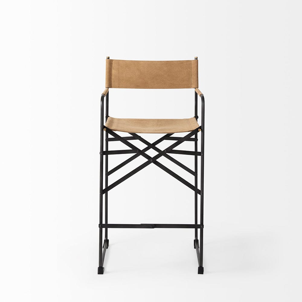 Mercana - Direttore 19.3L x 19.3W x 40.2H Brown Leather Seat W/Black Iron Frame Counter Stool - 69633_CLOSEOUT view 2