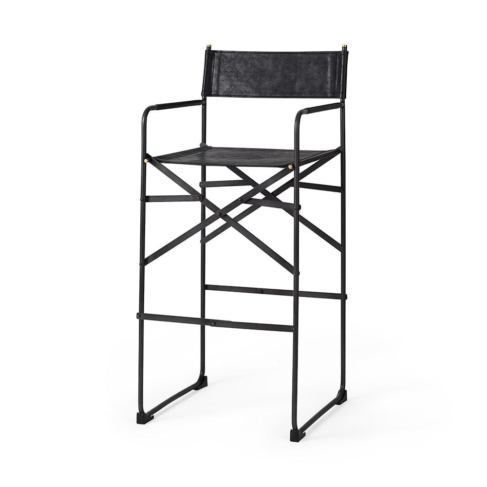 Mercana - Direttore 19.3L x 19.3W x 44.1H Black Leather Seat W/Black Iron Frame Bar Stool - 69632_CLOSEOUT view 1