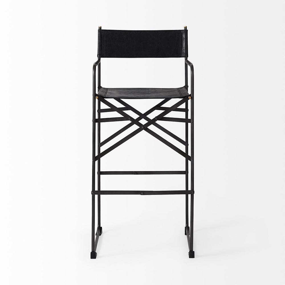 Mercana - Direttore 19.3L x 19.3W x 44.1H Black Leather Seat W/Black Iron Frame Bar Stool - 69632_CLOSEOUT view 2