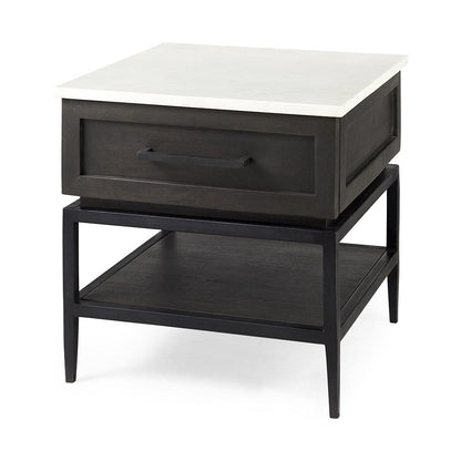 Mercana - Divina Black-Brown Wood w/ White Marble Top and Black Metal Base 1 Drawer Side Table - 69237 view 1