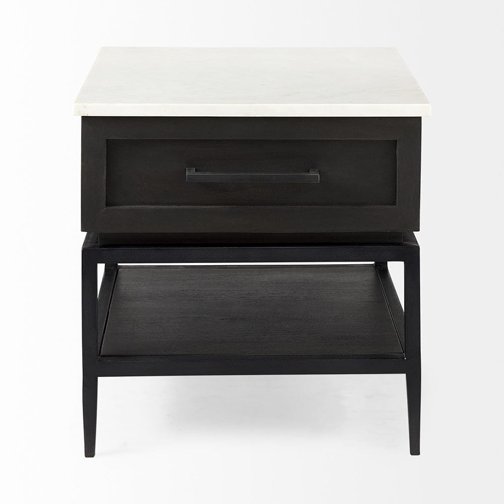 Mercana - Divina Black-Brown Wood w/ White Marble Top and Black Metal Base 1 Drawer Side Table - 69237 view 2
