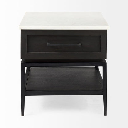 Mercana - Divina Black-Brown Wood w/ White Marble Top and Black Metal Base 1 Drawer Side Table - 69237 view 2
