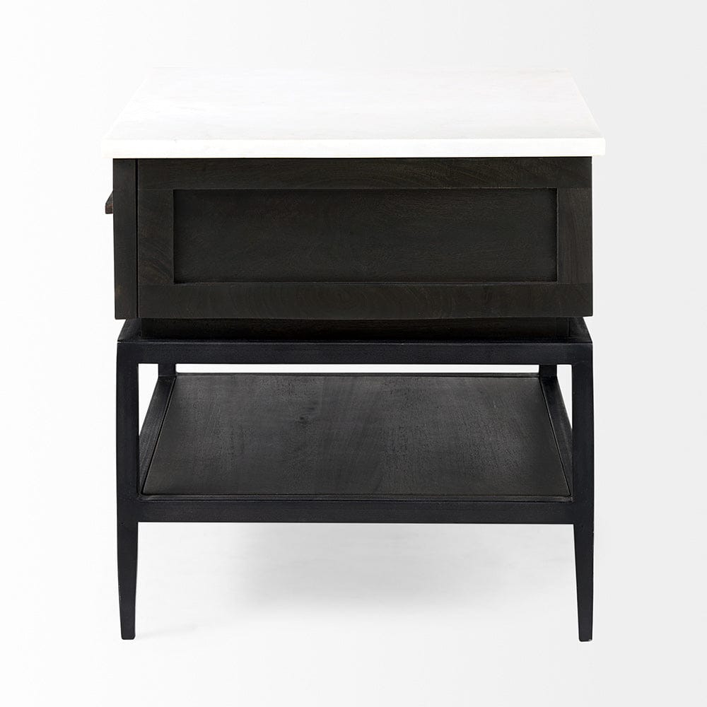 Mercana - Divina Black-Brown Wood w/ White Marble Top and Black Metal Base 1 Drawer Side Table - 69237 view 3