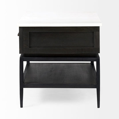Mercana - Divina Black-Brown Wood w/ White Marble Top and Black Metal Base 1 Drawer Side Table - 69237 view 3