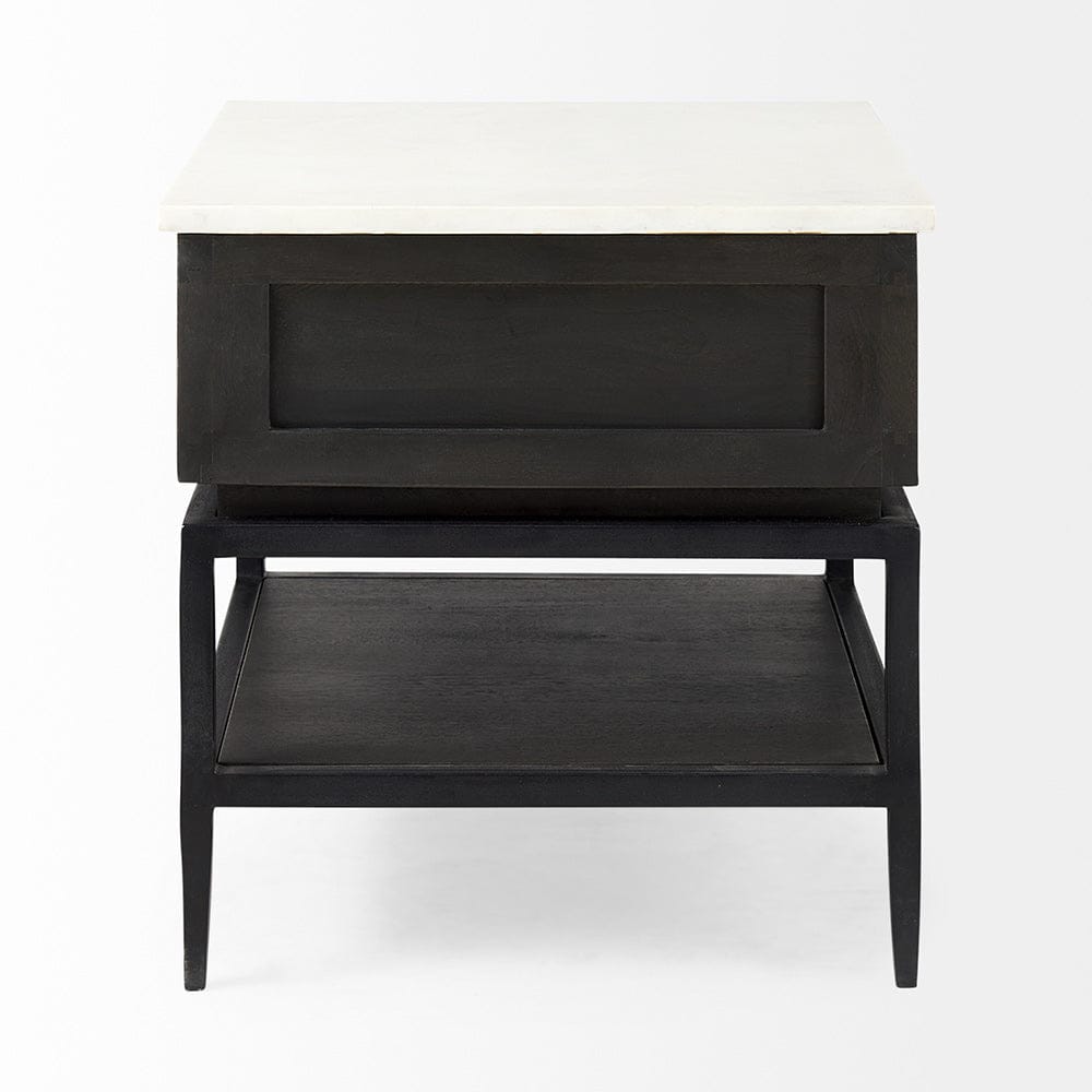 Mercana - Divina Black-Brown Wood w/ White Marble Top and Black Metal Base 1 Drawer Side Table - 69237 view 4