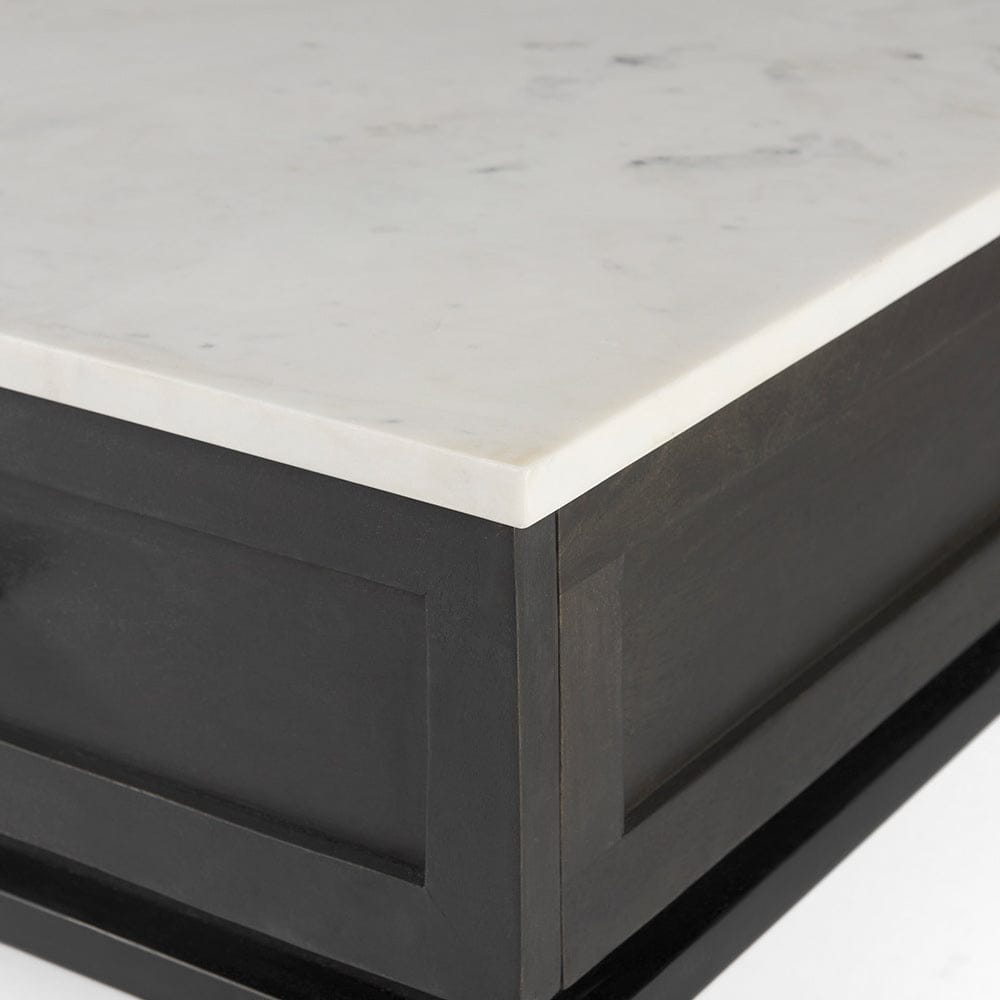 Mercana - Divina Black-Brown Wood w/ White Marble Top and Black Metal Base 1 Drawer Side Table - 69237 view 6