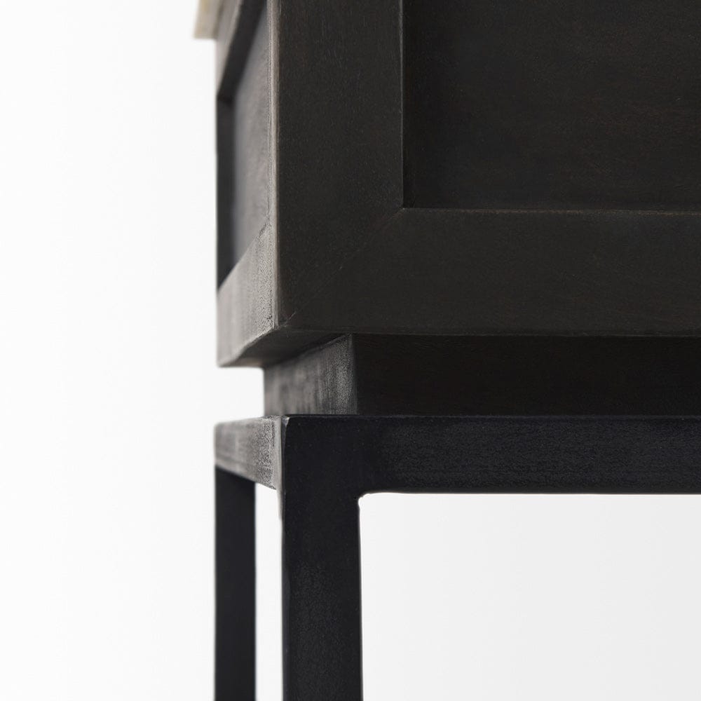 Mercana - Divina Black-Brown Wood w/ White Marble Top and Black Metal Base 1 Drawer Side Table - 69237 view 9