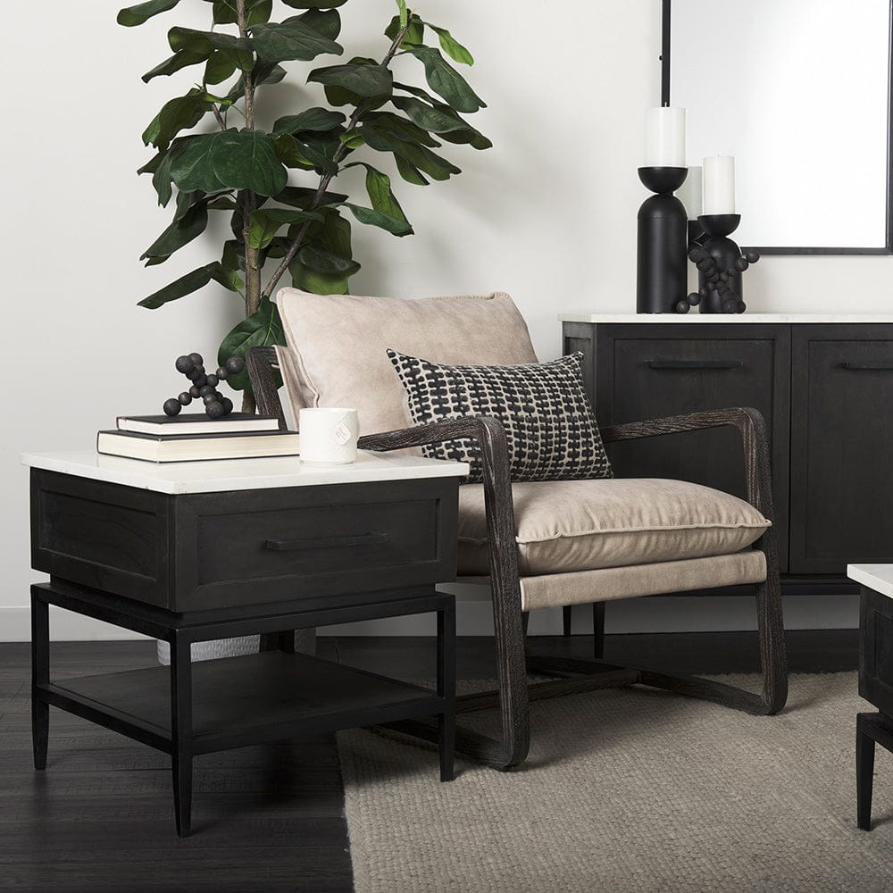 Mercana - Divina Black-Brown Wood w/ White Marble Top and Black Metal Base 1 Drawer Side Table - 69237 view 14