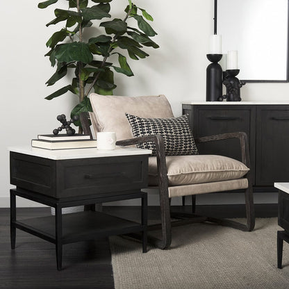 Mercana - Divina Black-Brown Wood w/ White Marble Top and Black Metal Base 1 Drawer Side Table - 69237 view 14