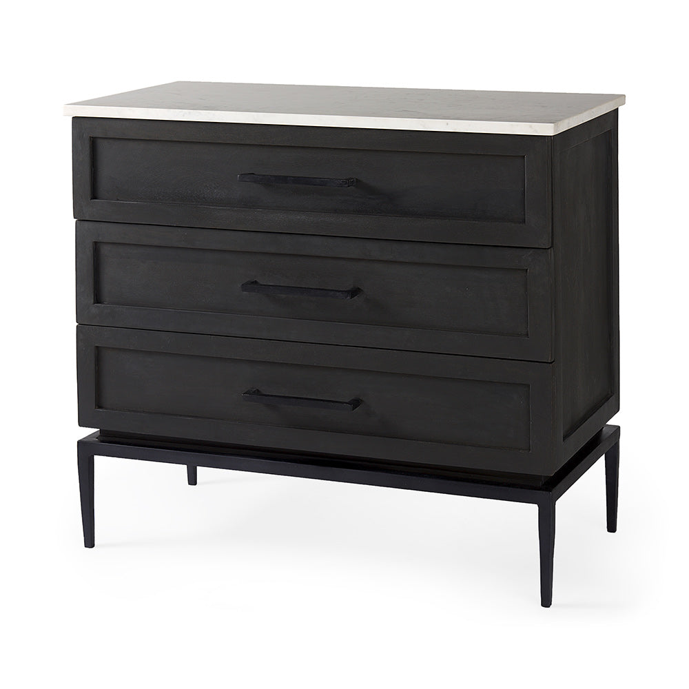 Mercana - Divina Black-Brown Wood w/ White Marble Top and Black Metal Base Accent Cabinet - 69201-AB view 1