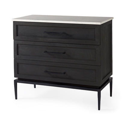 Mercana - Divina Black-Brown Wood w/ White Marble Top and Black Metal Base Accent Cabinet - 69201-AB view 1