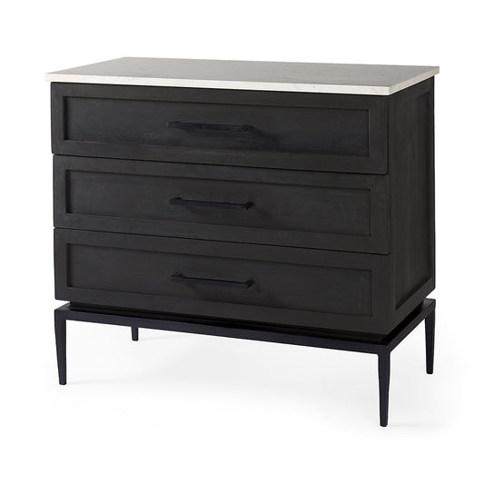 Mercana - Divina Black-Brown Wood w/ White Marble Top and Black Metal Base Accent Cabinet - 69201-AB view 1