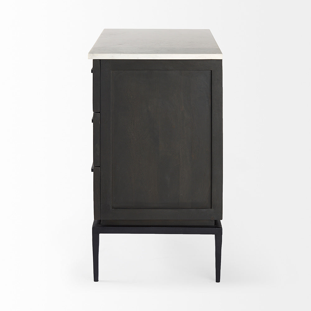 Mercana - Divina Black-Brown Wood w/ White Marble Top and Black Metal Base Accent Cabinet - 69201-AB view 3