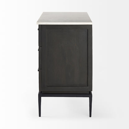 Mercana - Divina Black-Brown Wood w/ White Marble Top and Black Metal Base Accent Cabinet - 69201-AB view 3
