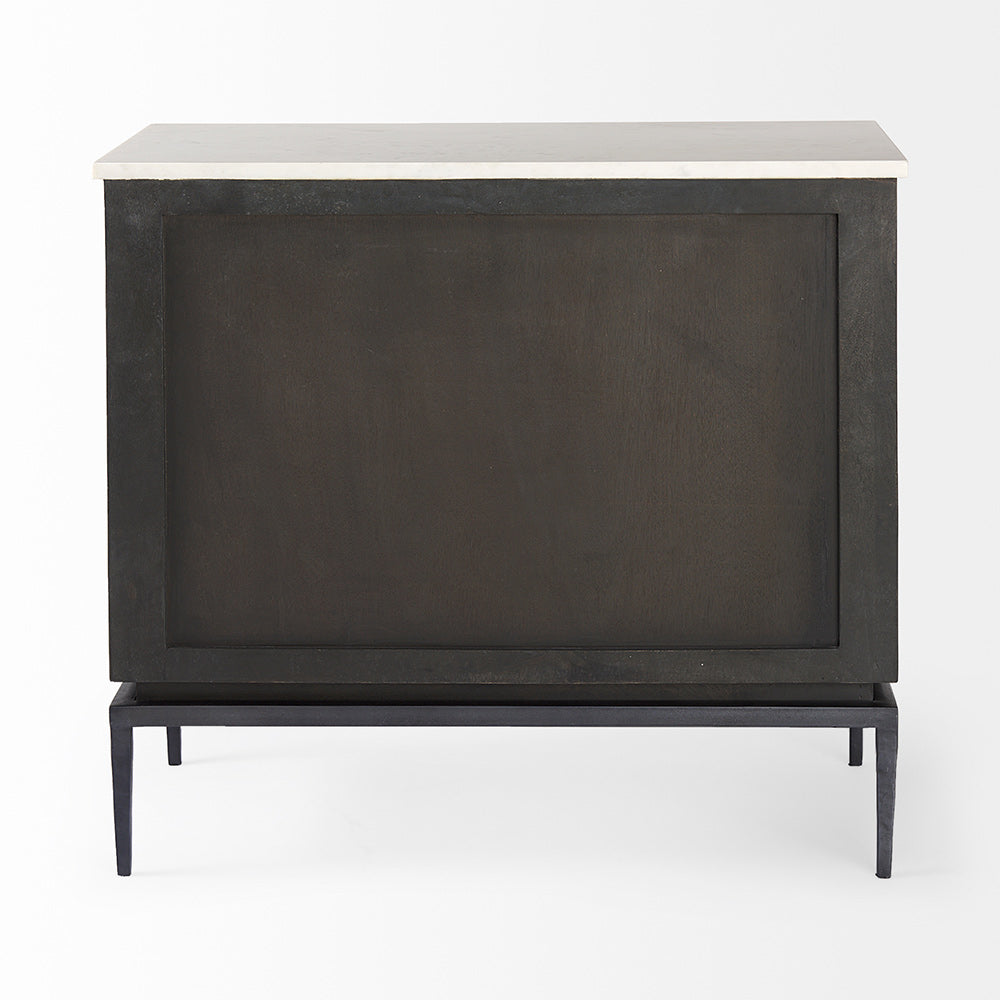 Mercana - Divina Black-Brown Wood w/ White Marble Top and Black Metal Base Accent Cabinet - 69201-AB view 4