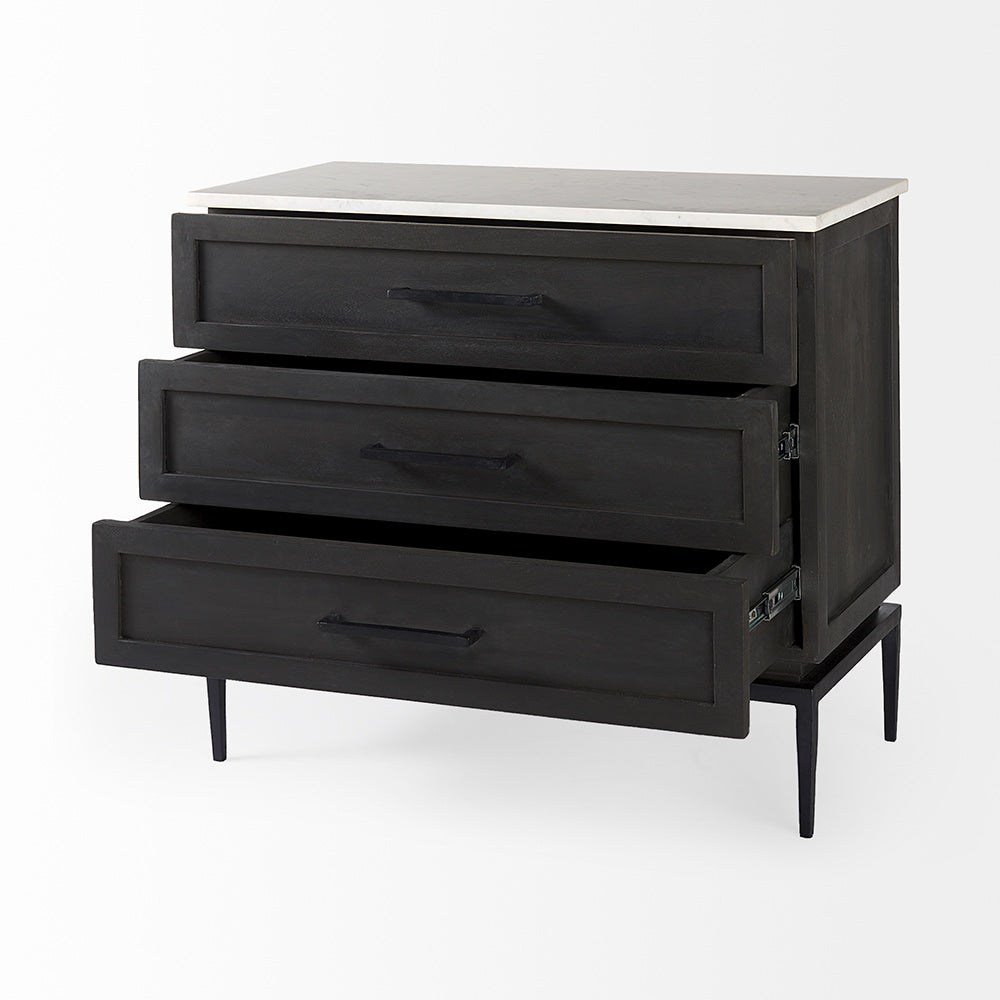 Mercana - Divina Black-Brown Wood w/ White Marble Top and Black Metal Base Accent Cabinet - 69201-AB view 5