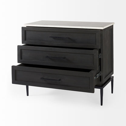 Mercana - Divina Black-Brown Wood w/ White Marble Top and Black Metal Base Accent Cabinet - 69201-AB view 5