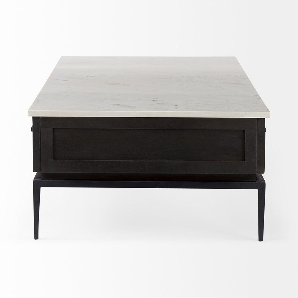 Mercana - Divina Black-Brown Wood w/ White Marble Top and Black Metal Base Coffee Table - 69238-AB view 3