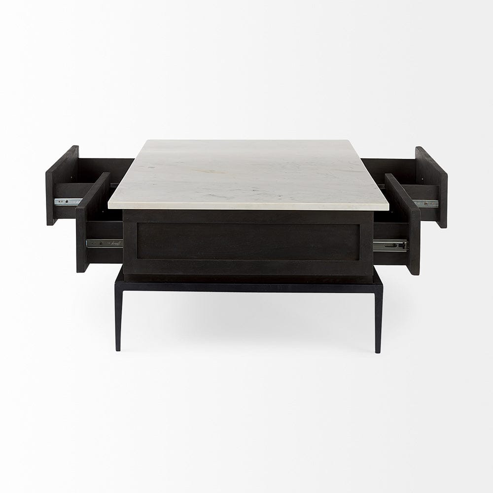 Mercana - Divina Black-Brown Wood w/ White Marble Top and Black Metal Base Coffee Table - 69238-AB view 4