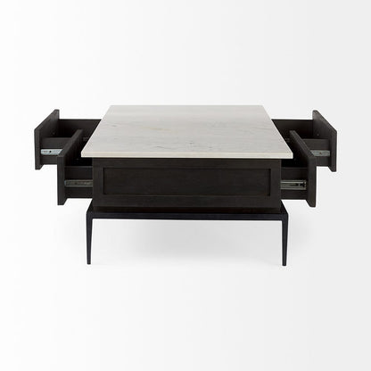 Mercana - Divina Black-Brown Wood w/ White Marble Top and Black Metal Base Coffee Table - 69238-AB view 4