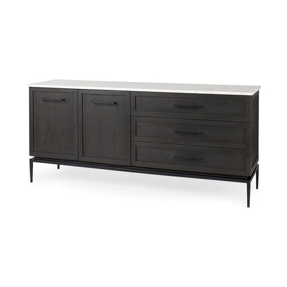 Mercana - Divina Black-Brown Wood w/ White Marble Top and Black Metal Base Sideboard - 69208-AB view 1