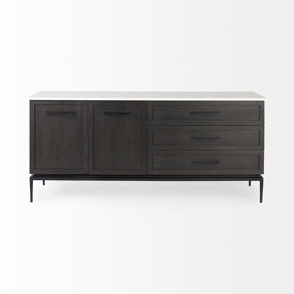 Mercana - Divina Black-Brown Wood w/ White Marble Top and Black Metal Base Sideboard - 69208-AB view 2
