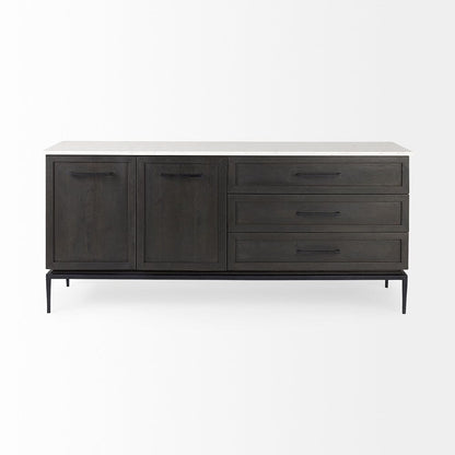 Mercana - Divina Black-Brown Wood w/ White Marble Top and Black Metal Base Sideboard - 69208-AB view 2