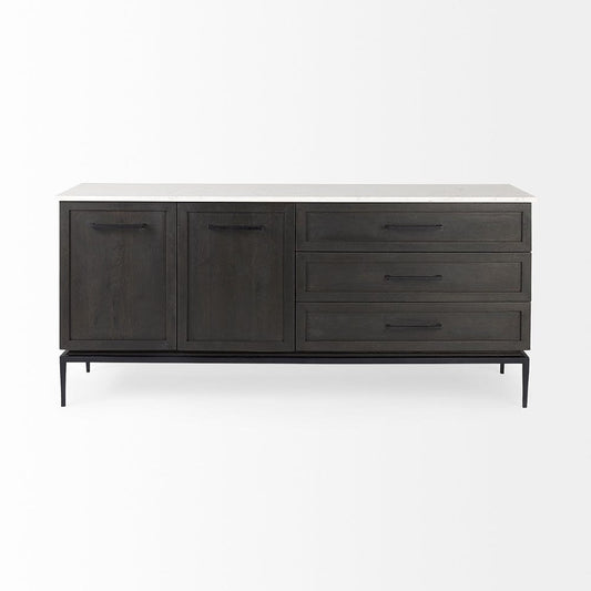 Mercana - Divina Black-Brown Wood w/ White Marble Top and Black Metal Base Sideboard - 69208-AB view 2